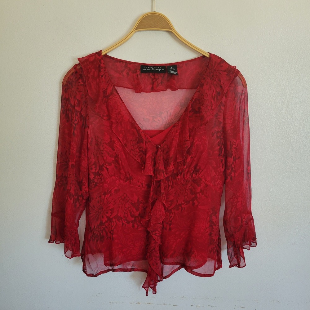 Separates by New York City Silk Blouse Medium Red Fairy Vampy Whimsigoth Y2K